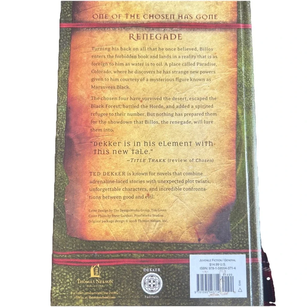 Renegade; The Lost Books, Book 3; The Book- hardcover, Ted Dekker, 9781595543714